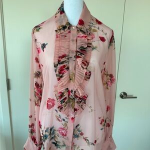 MaxMara Pink Floral Pleated Blouse